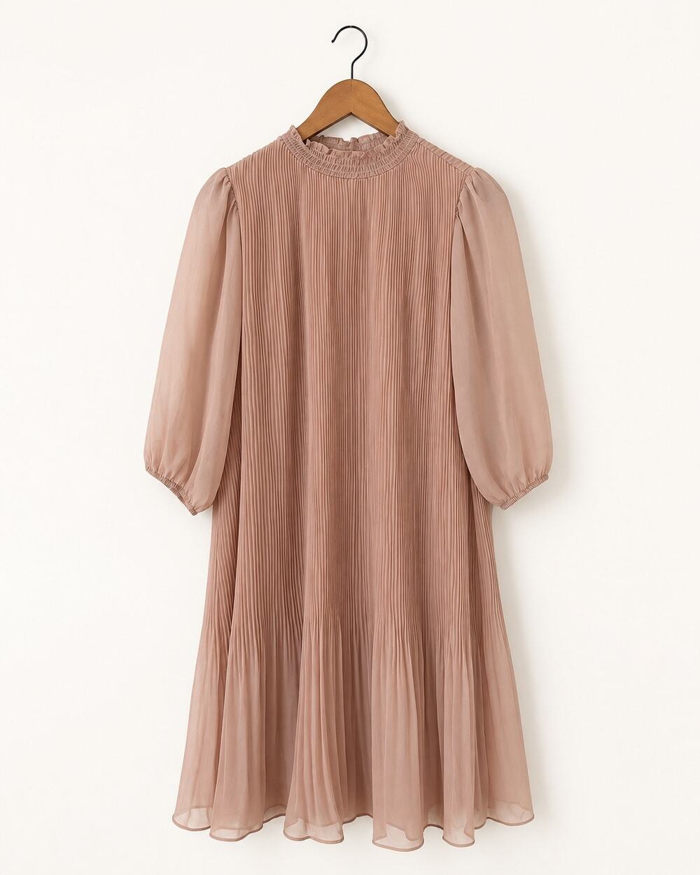 Nanette Lepore Women’s Blush Pink Pleated Midi Dress Ruffle Neck Romantic Sz 8